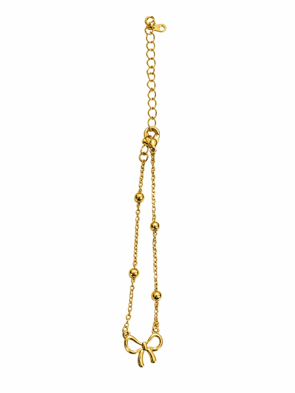 14K Gold Plated Bow Bracelet 10” Adjustable Dainty Chain Beaded Minimal - Picture 6 of 12